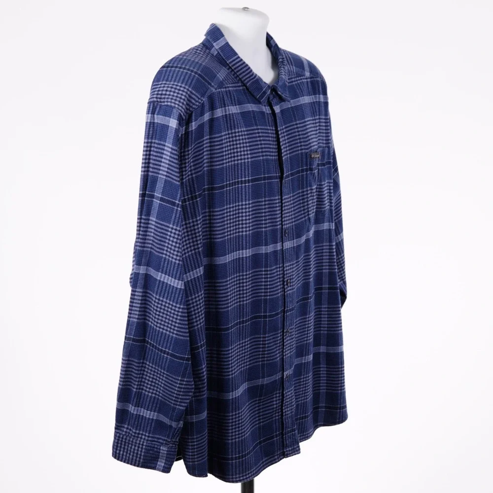 Columbia Mens 3XL Flannel Blue Plaid Button Down Shirt Big & Tall Long Sleeve